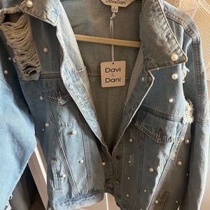Davi & Dani distressed pearl jean jacket